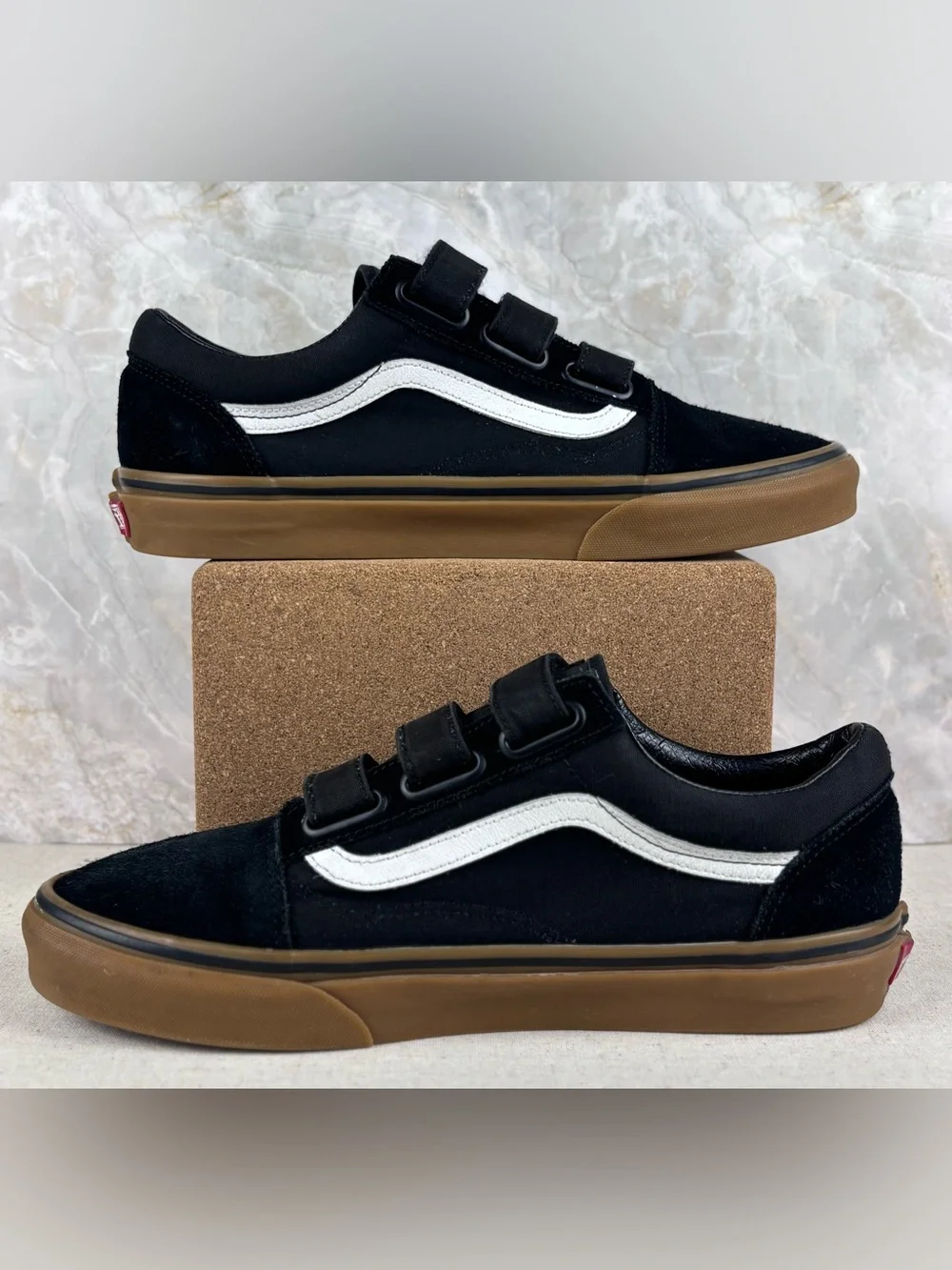 Vans Old Skool V Black White Gum Velcro Sneakers Men’s 10